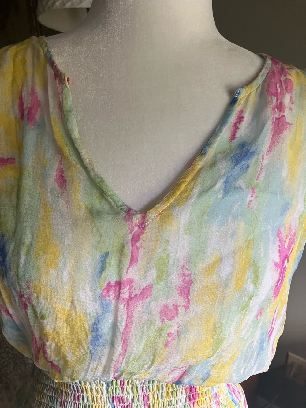 Anthropologie Pastel Watercolor Dress Yellow Pink Blue Green no tassel 14 - Picture 4 of 13